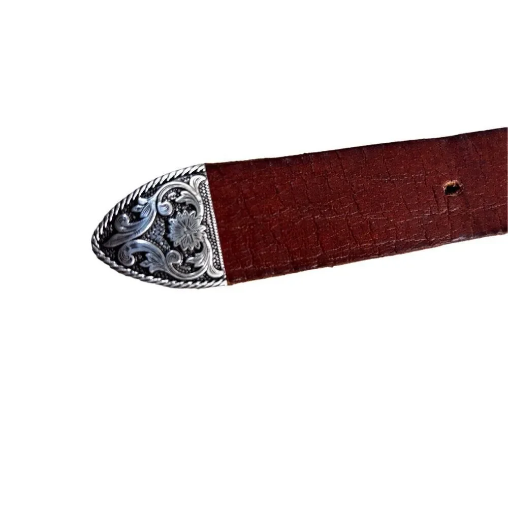 3D embossed silver / leather belt girls belt